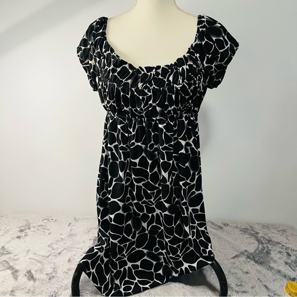 Glamour Black White Abstract Print Cap Sleeve Dress Size 12